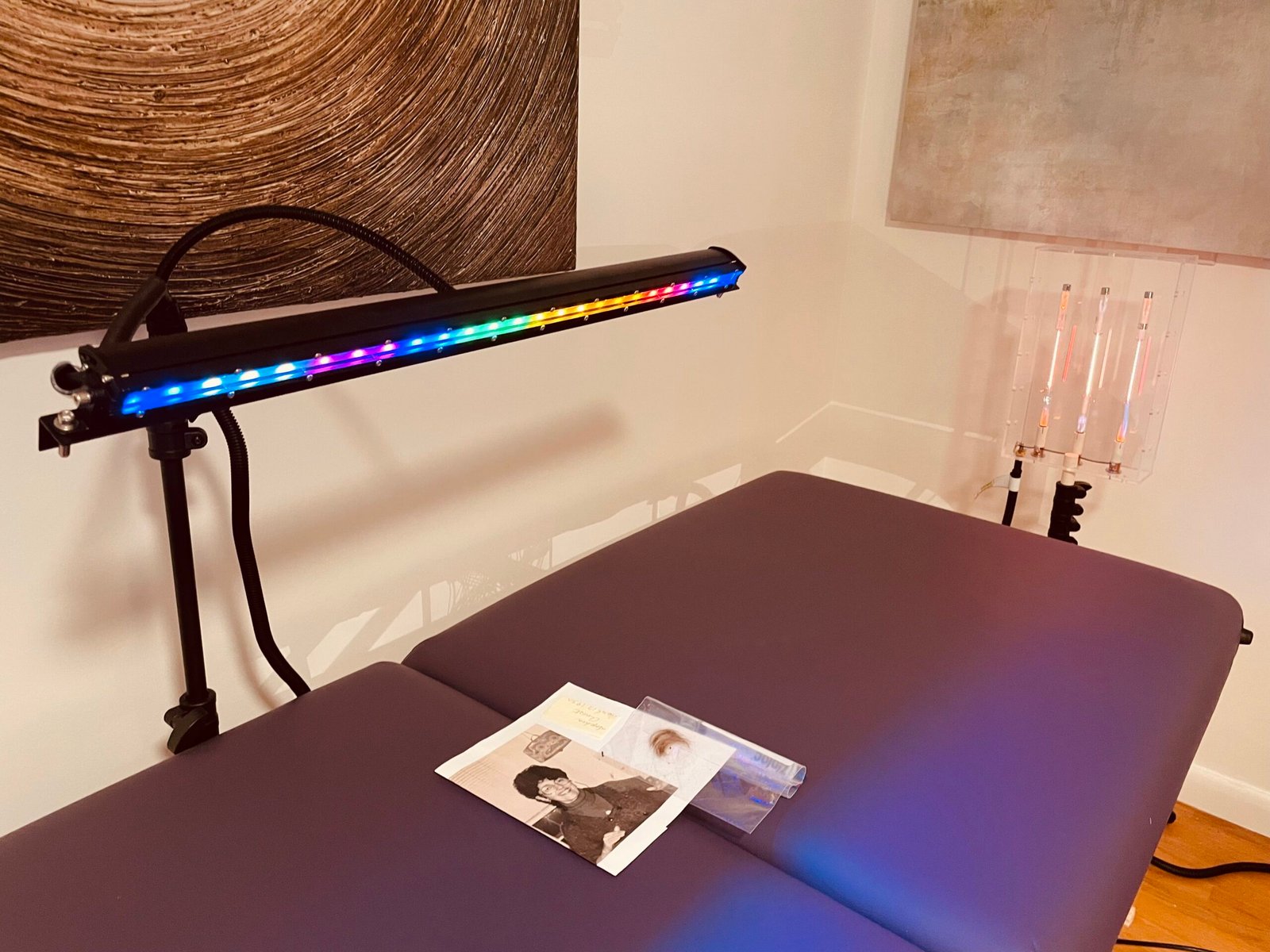 Tesla Wellness Table set up for a remote frequency healing session with an energetic signature